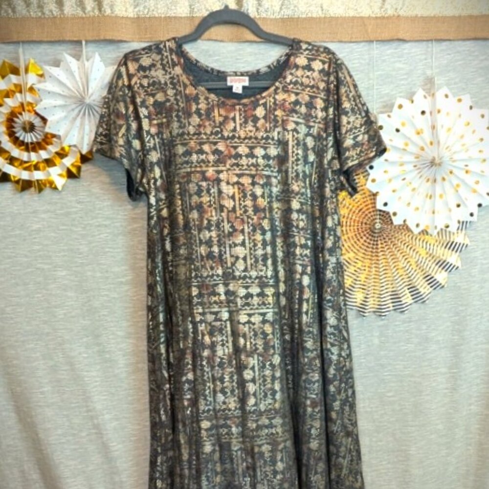 LuLaRoe Women's Dress Grey Gold Copper Foil Metallic